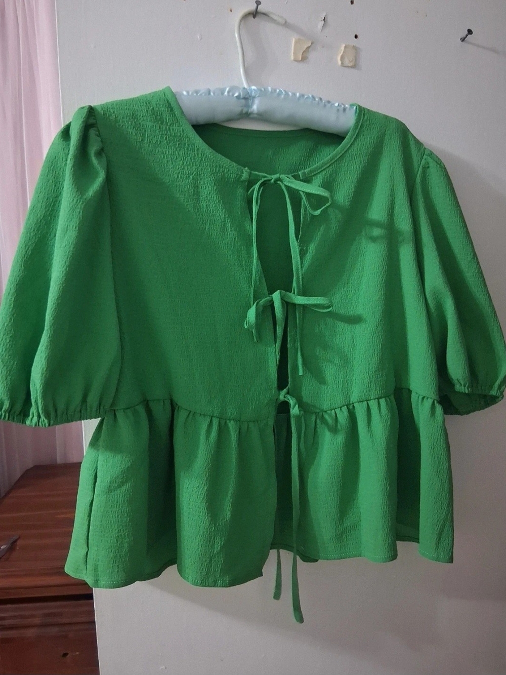 SHEIN Bright Green Tie-Front Peplum Blouse